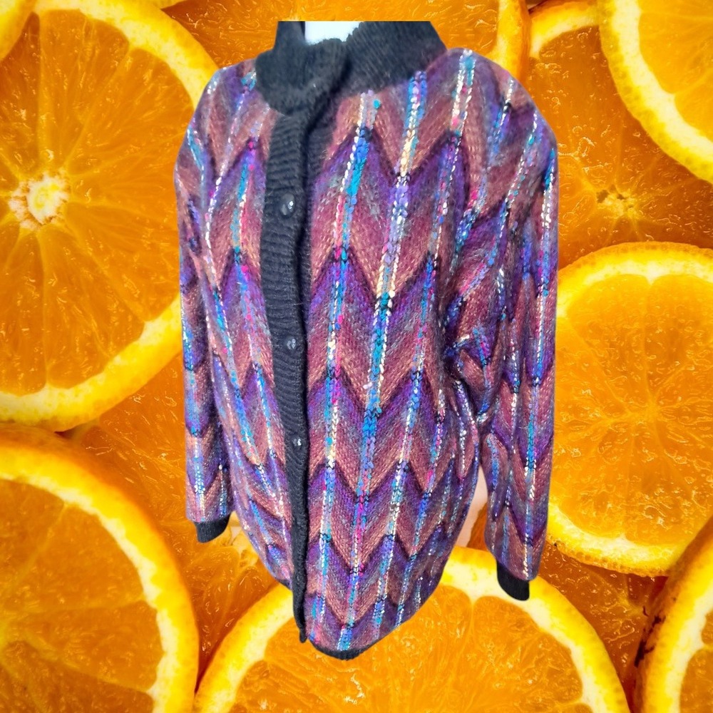 Charles Klein Vintage Knit Lined Jacket‎ Colorful Chevron Pattern L